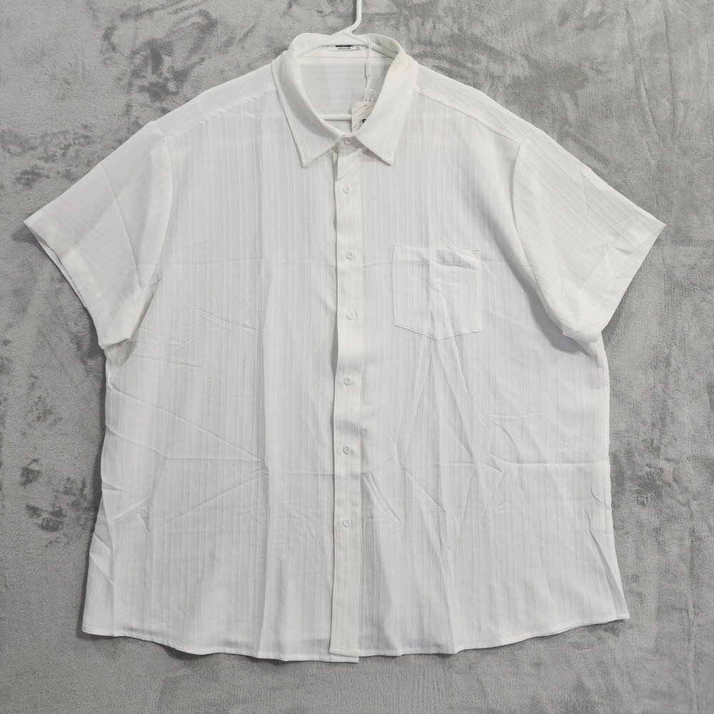 NEW Coofandy Shirt Mens 4XL White Textured Striped Button Front Short Sleeve